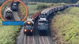 TREM DE BAUXITA VINDO CARREGADO PARA CBA CRUZANDO COM O TREM DA RUMO AGUARDANDO LIBERAÇÃO