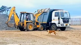 JCB 3DX Loads TINY Stones Into Ashok Leyland Tipper ||Jcb video 