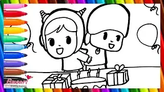 Draw and Color Pocoyo and Nina Celebrating Birthday party 👶🎂👧🎁🎉🌈 Drawings for Kids