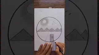 Scenery drawing/ circle drawing/ landscape drawing/village scenery drawing / nature drawing