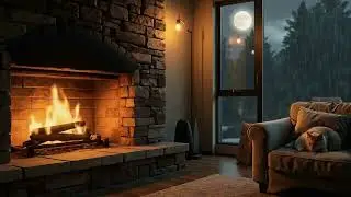 Sleeping Cat, Fireplace & Rainy Moonlight &ndash; 1 Hour Calm