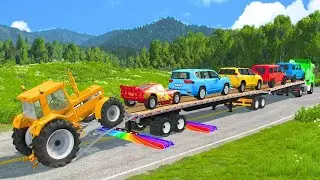 Flatbed Truck McQueen | Transportation with Truck - Pothole vs Car #59 | BeamNG.Drive Gameplay