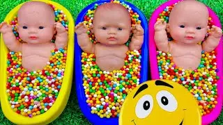 Full of 3 Rainbow BathTubs Candy with M&M's & Magic Slime Cutting Video