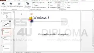 Wenden Sie im Titeltext der dritten Folie den Effekt Schachbrett quer automatisch (Mit bzw. Nach...
