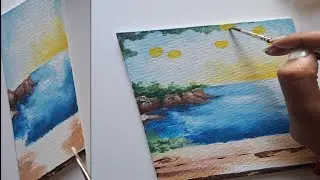 How to make sea /  orange tree / sun set / cat  /  acrylic painting for beginners/ boat painting 