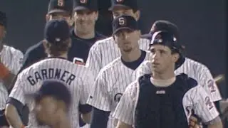 Trevor Hoffman records his first save with the Padres