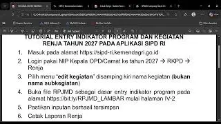TUTORIAL ENTRY INDIKATOR PROGRAM DAN KEGIATAN RENJA DAN RKA TAHUN 2027 PADA APLIKASI SIPD RI