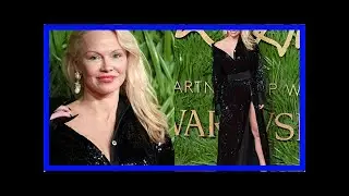 50-year-old pamela anderson sparkles in thigh-high split dress at fashion awards 2017