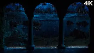 Rainy Night by the Ancient Arches | Ocean Rain Ambience for Deep Sleep