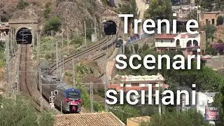 Treni e scenari siciliani!Linea ferrata Messina-Palermo.Torre Normanna.