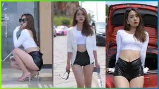 漫不经心 Model 一筒  (超短皮裤)   4K高清 魔镜街拍 china model street photography