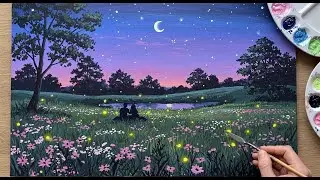 Forest Night Acrylic Painting | Moonlight Couple Painting
