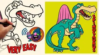 How to Draw a Spinosaurus &ndash; Retro Cartoon Style | Cute & Easy Dinosaur Drawing