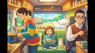 Rainy Road Trip in Our Colorful Bus: Cozy Family Moments | Ghibli-Style Video