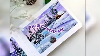 Painting Winter Magic ❄️ Gouache Snowscape with a Dreamy Pastel Sunset