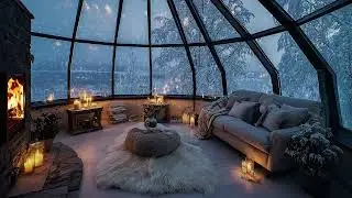 Snow Wind Outside, Fireplace Inside | Cozy Winter Room Sounds for Deep Sleep, Stress Relief
