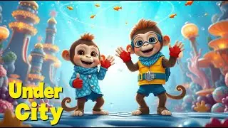 Two Little Monkeys Visit the Underwater City |Magical Ocean Nursery Rhyme for Kids | Underwater Song