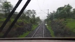 OHE inspection car ready for stopping for crossing in Vinhere, Konkan Railway