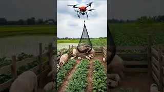 Hunting drone catches farmer's pigs in the garden!