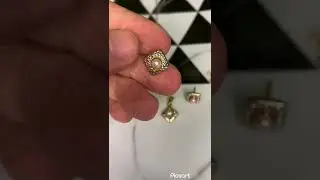Conjunto Pingente e Brincos Banhados a Ouro  18k e R&oacute;dio Branco