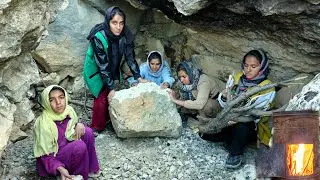 Cave Living of Iranian Nomadic Girls | Hard Life, Survival and Rebuilding a Mountain Cave