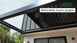 Custom made high quality aluminum retractable louvre roof pergola with led light & sunshade curtain