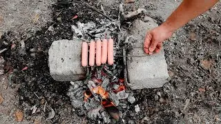 my outdoor cooking video|Backyard picnic sausage cooking