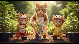 Mama Cat and Adorable Kittens Connect with Nature in the Eco-Garden