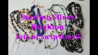 Goodwill 5 Lb Blue Box Jewelry Unboxing!!  Sterling Silver, Brighton, LOTS of Treasures!!!