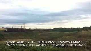 WCRC 57601 and 57313 climb past Jimmys Farm on 1Z72