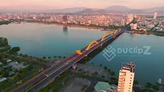 4K Aerial Drone Footage of Da Nang Dragon Bridge at Sunrise | 4k Video Stock Footage