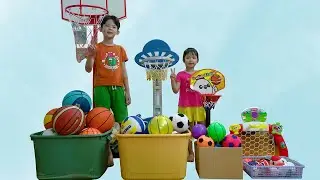 Learn Colors and Sizes with Sport Balls - Basketball Shooting on All Hoops!