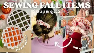 Sewing 3 Fall Projects ☕️🍁 scrunchie, pot holder, & coffee sleeve | sew with me vlog