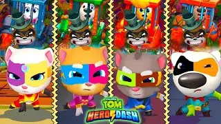 Talking Tom Hero Dash : Double Power Colors Outfits Heroes Fight Vs Four World Bosses Master Raccoon