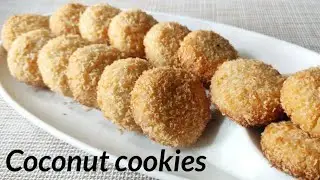 Eggless crispy coconut cookies without oven/bakery style coconut cookies recipe