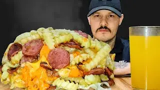 #219 ASMR MONTANHA (TORRE) DE BATATA FRITA, CHEDDAR, BACON E CALABRESA (MUKBANG VLOG) Mateus ASMR.