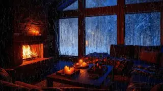 Warm, Cozy Cabin Ambience &ndash; Crackling Fireplace and Rain &ndash; Peaceful Night Atmosphere