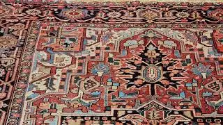 Vintage Room Size Persian Heriz Serapi in Brick-Red, Blue, Pink, Green, Yellow, SKU 1397