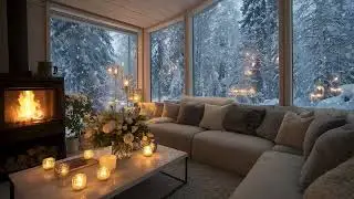 Cozy Winter Piano Fireplace | Falling Snow & Warm Hearth | Sleep Relax Study❄️🔥