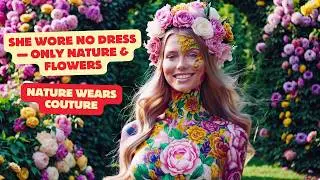 Floral Body Paint Art Runway &ndash; Hourglass Blond Model Runway in Blooming Garden Fashion #bodypaint