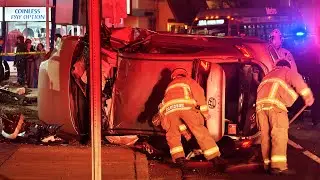 DUI Hit & Run Driver Crashes Again Into A Parked Car & Flips Over Into A Light Pole Burbank CA