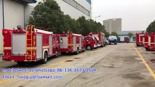 many dongfeng, Isuzu, howo fire trucks fire engines parked there wait for delivery