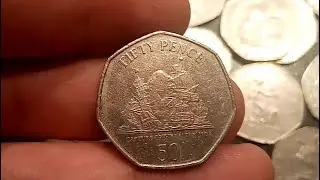 UK &pound;50 50P COIN HUNT #19 BOOK 2 - Capture of Gibraltar 1704 50p Coin!!!