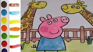 Drawing and colouring of peppa with Giraffe 🦒 easy step by step