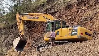 Widening a Hilly Road with JCB Backhoe and Excavator  | Construction Site | Skillful Operator
