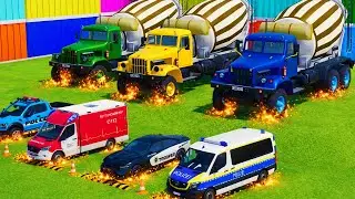 EXTREME COLOR GARAGE &ndash; POLICE CARS, AMBULANCE WITH TRUCK | FS22- Farming Simulator 22
