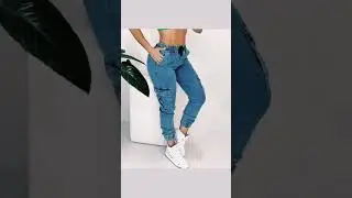 Pocket Design Drawstring Cuffed Jeans