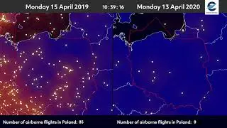 Air traffic situation over Poland - 13 April 2020 vs 15 April 2019