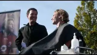 Adam Kleeberger shears his beard for charity with Canada's Rick Mercer