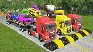 TRANSPORTING PIXAR CARS & FRUITS WITH COLORED & JOHN DEERE vs CLAAS vs TRACTORS - BeamNG.drive #962